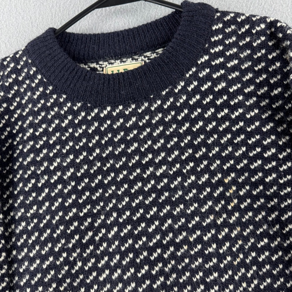 Vintage LL Bean Sweater Mens Medium Blue Birds Eye Wool Rayon Fisherman Norway - Picture 2 of 13
